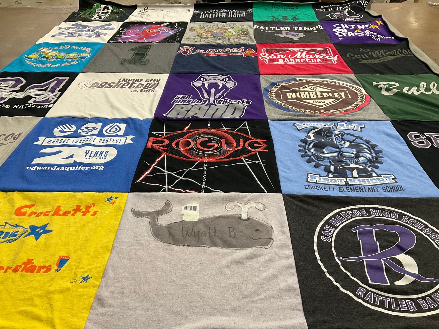 T-shirt quilt featuring san marcos rattlers by Cheryl from TX