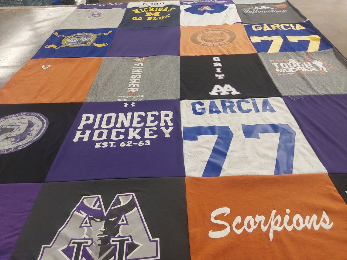 T-shirt quilt featuring scorpions hockey by Jessica from MI