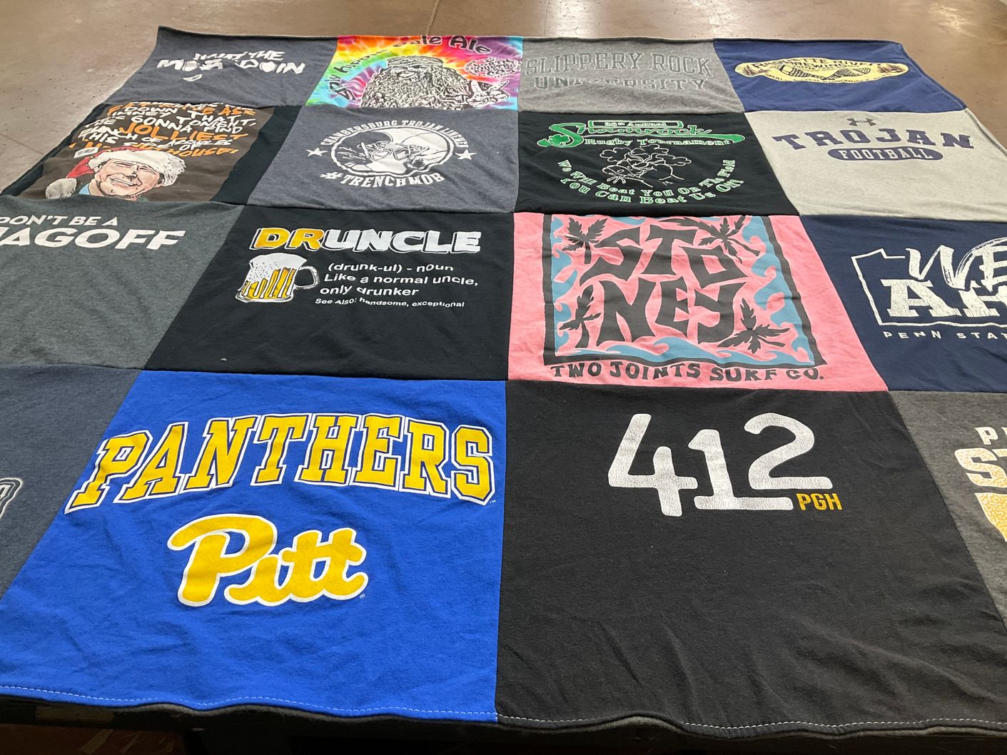 T-shirt quilt featuring university of pittsburgh panthers, university of southern california trojans by Maegen from PA