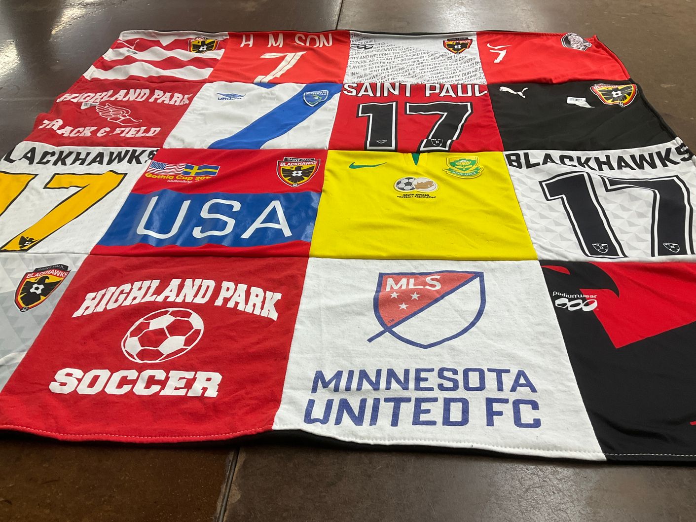 T-shirt quilt featuring minnesota united fc, blackhawks by Erin from MN