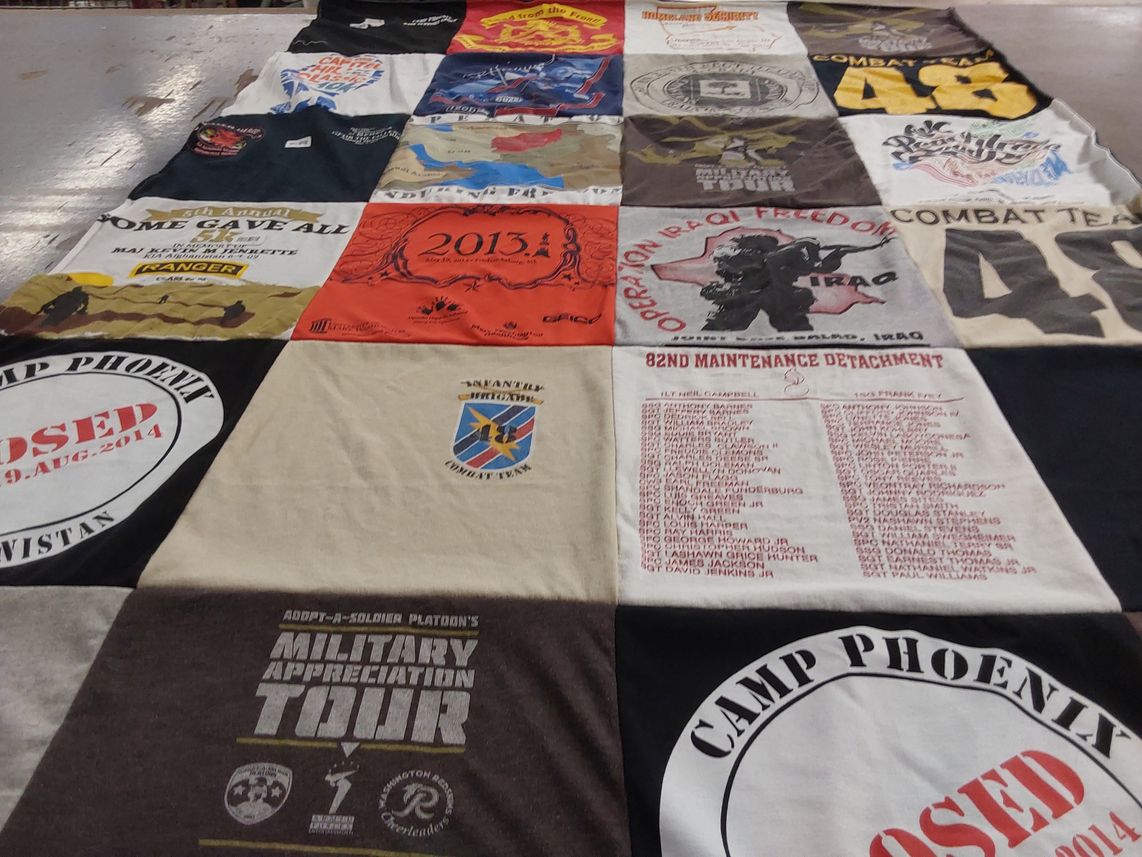 T-shirt quilt with military, appreciation themes by D from GA