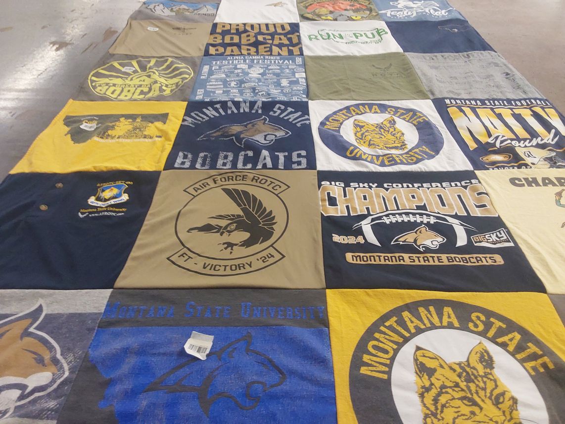 T-shirt quilt featuring montana state bobcats by Jennifer from CO