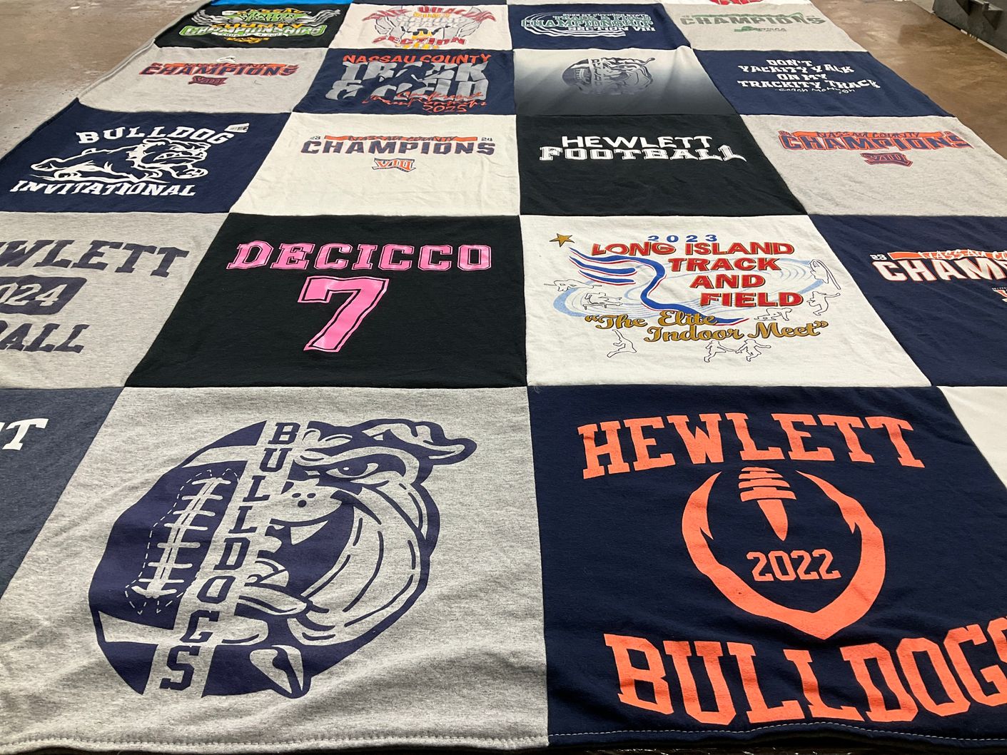 T-shirt quilt featuring hewlett bulldogs by stephanie from NY