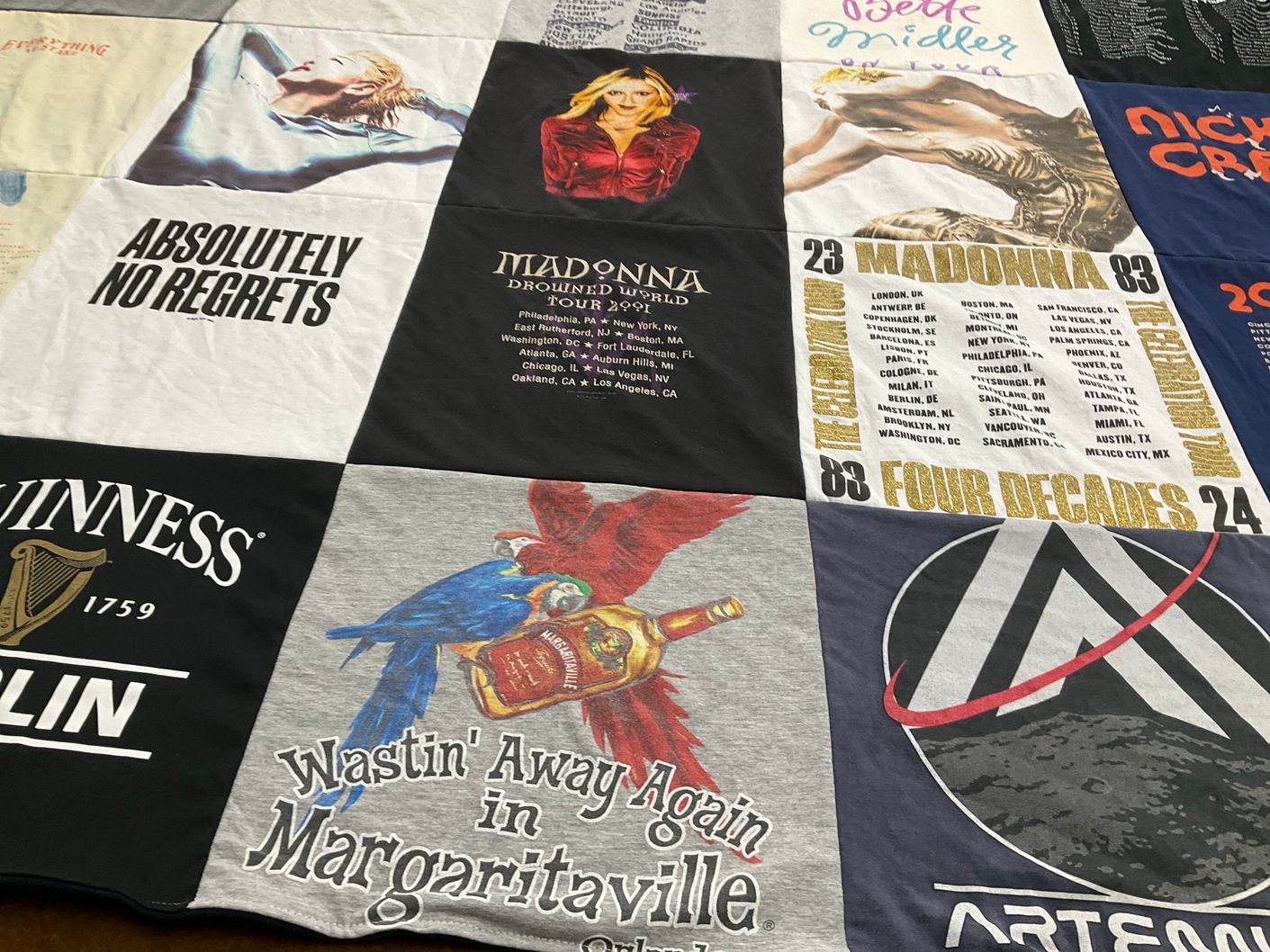 T-shirt quilt with music, concerts themes by Mickey from KY