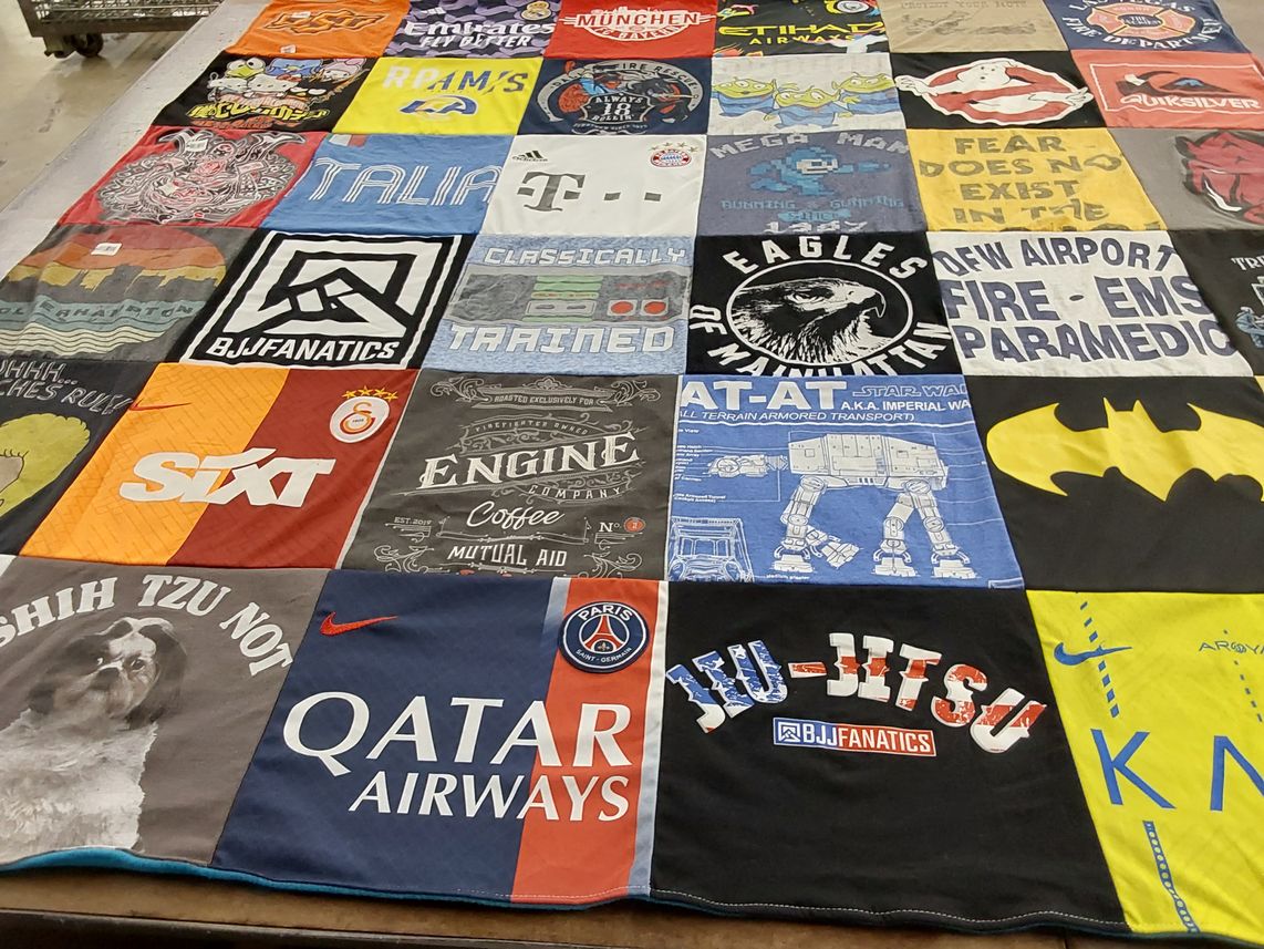 T-shirt quilt with bjj, star wars themes by Mara from TX