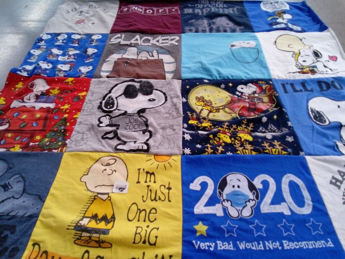T-shirt quilt with comics, cartoons themes by Kathy from PA