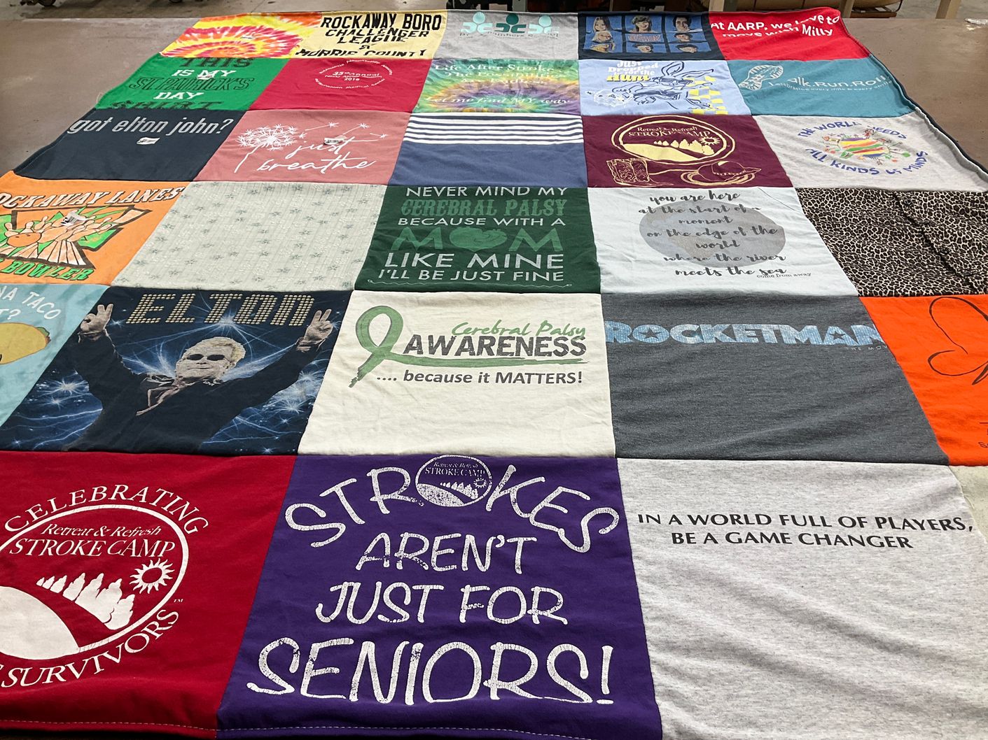 T-shirt quilt with music, health themes by Diane from NJ
