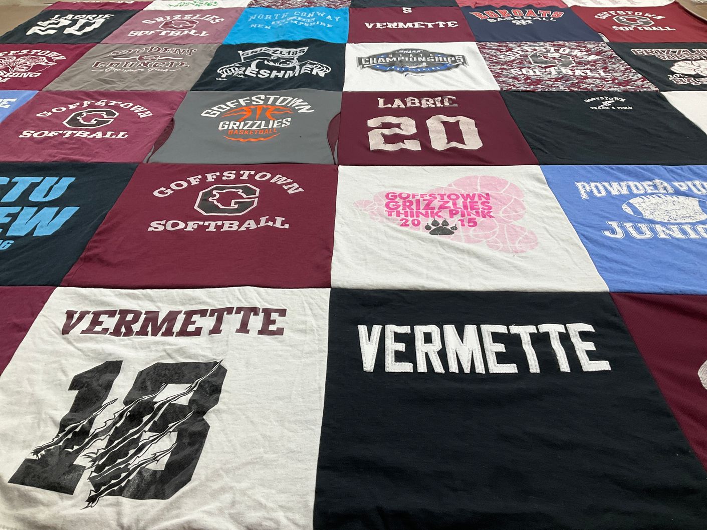 T-shirt quilt featuring goffstown grizzlies basketball, goffstown grizzlies softball by Danielle from NH
