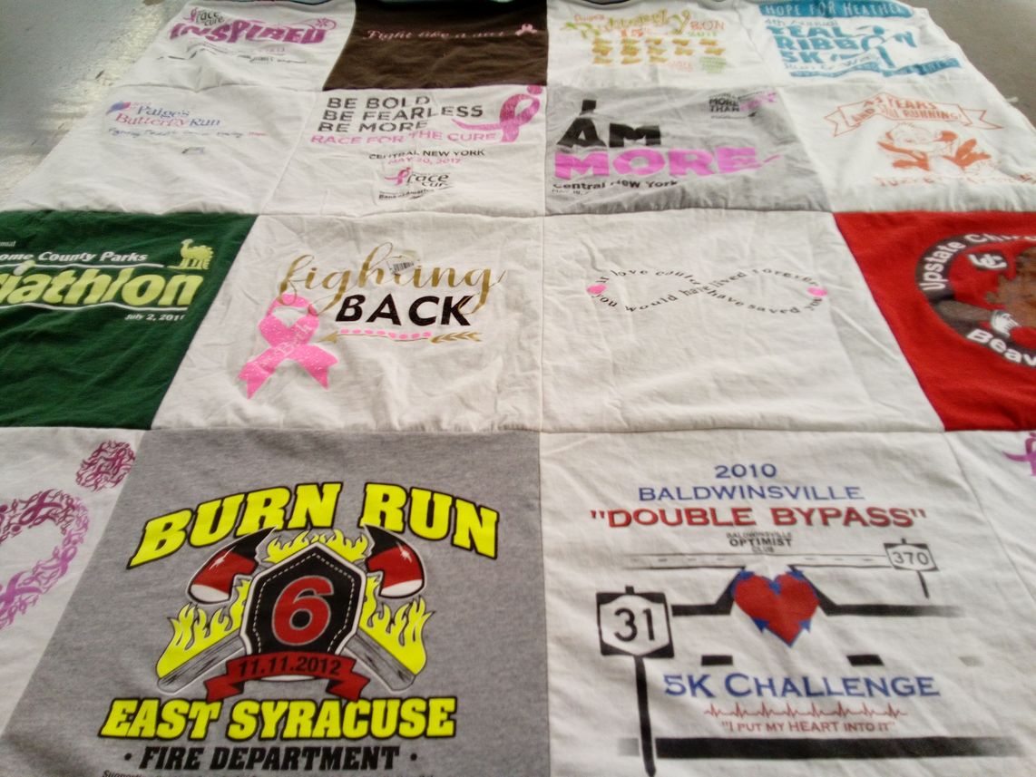 T-shirt quilt with health, fitness themes by Kathleen from NY