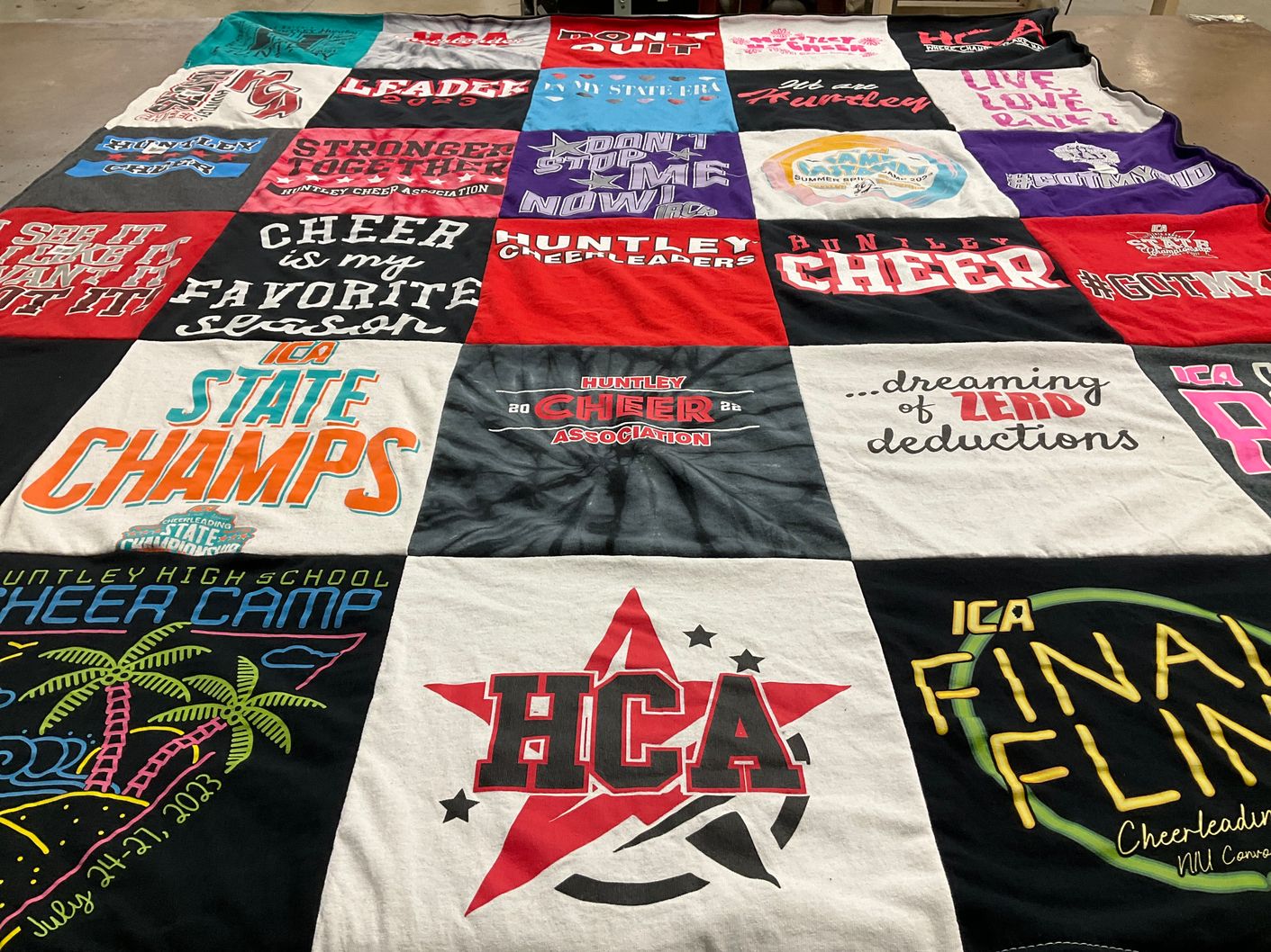 T-shirt quilt featuring huntley cheerleaders by Nikki from IL