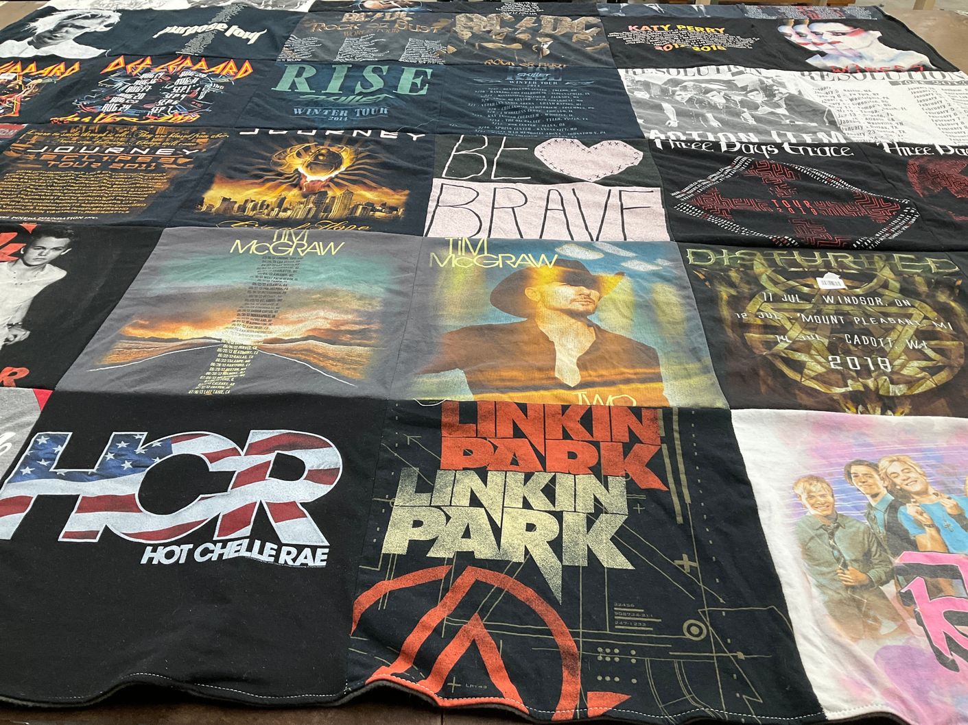 T-shirt quilt with music, concerts themes by Kayla from MI