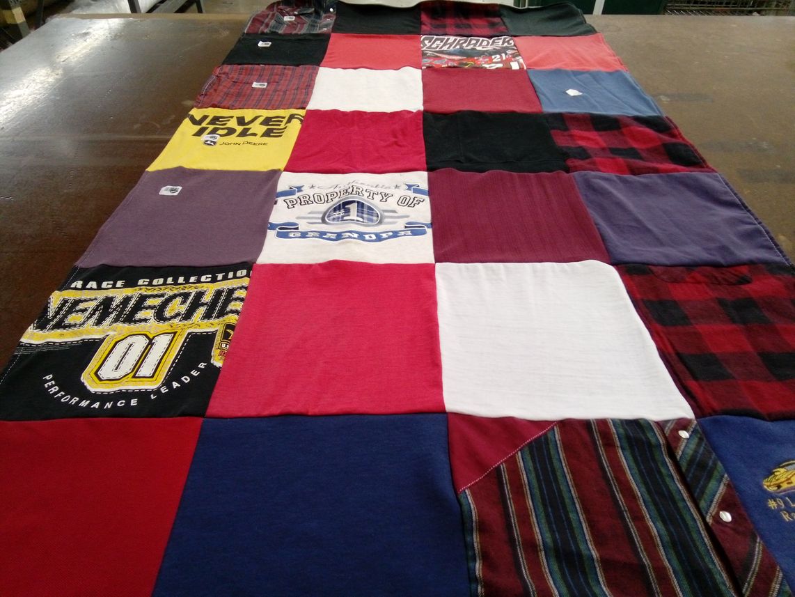 T-shirt quilt with racing, farming themes by Michelle from MD
