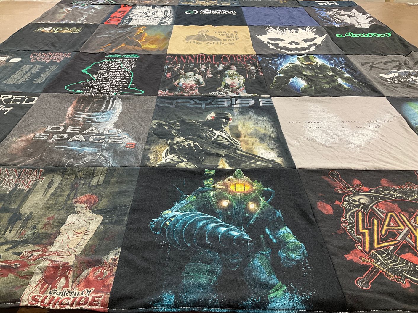 T-shirt quilt with video games, music themes by Nathaniel from MD