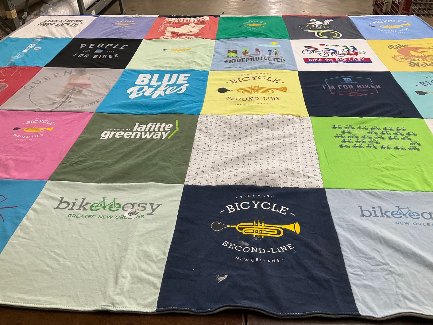 T-shirt quilt with biking, cycling themes by Daniel from LA