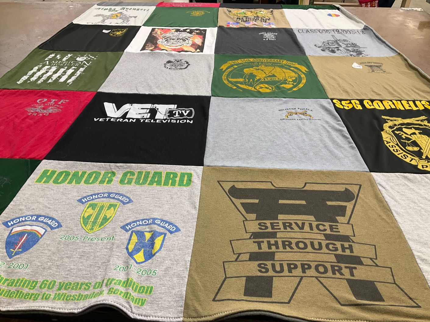 T-shirt quilt with military, veterans themes by David from MO
