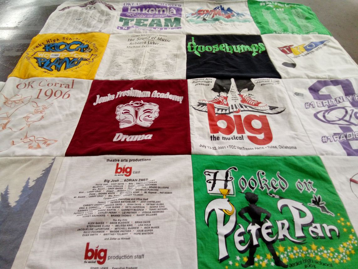 T-shirt quilt from jenks freshman academy, jenks high school by Monica from OK