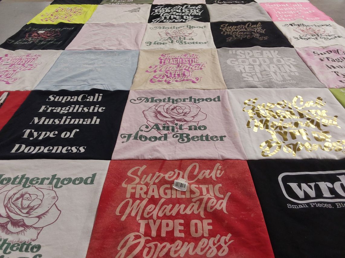 T-shirt quilt with textiles, quilting themes by Sahkeenah from NJ