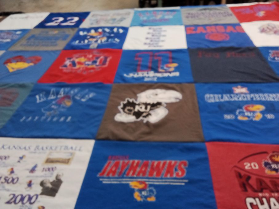 T-shirt quilt featuring kansas jayhawks by Katie from NY