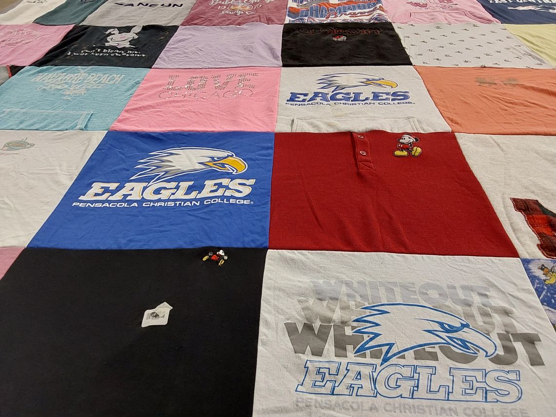 T-shirt quilt featuring pensacola christian college eagles by Melody from AL