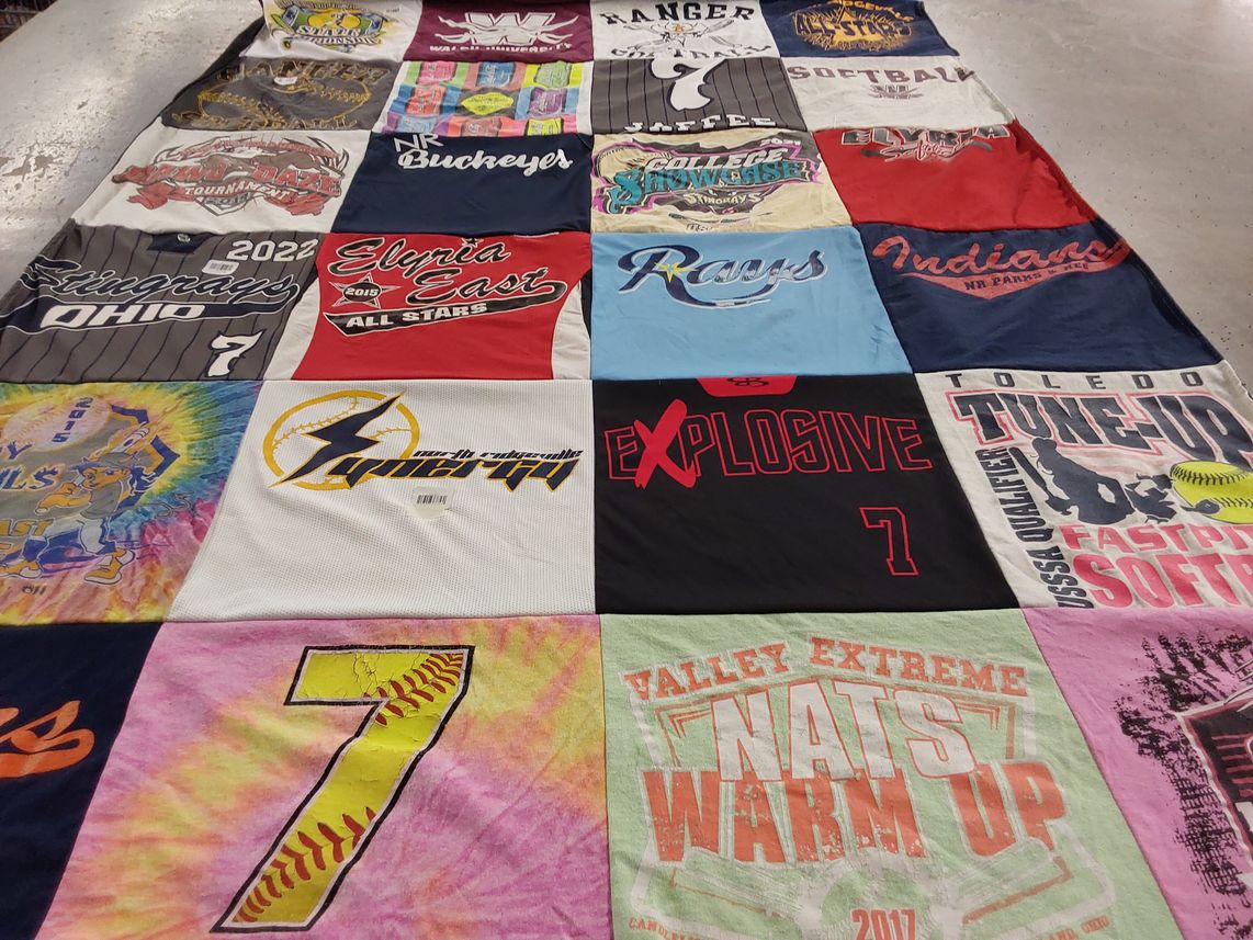 T-shirt quilt featuring toledo softball, elria east all stars by Michele from OH