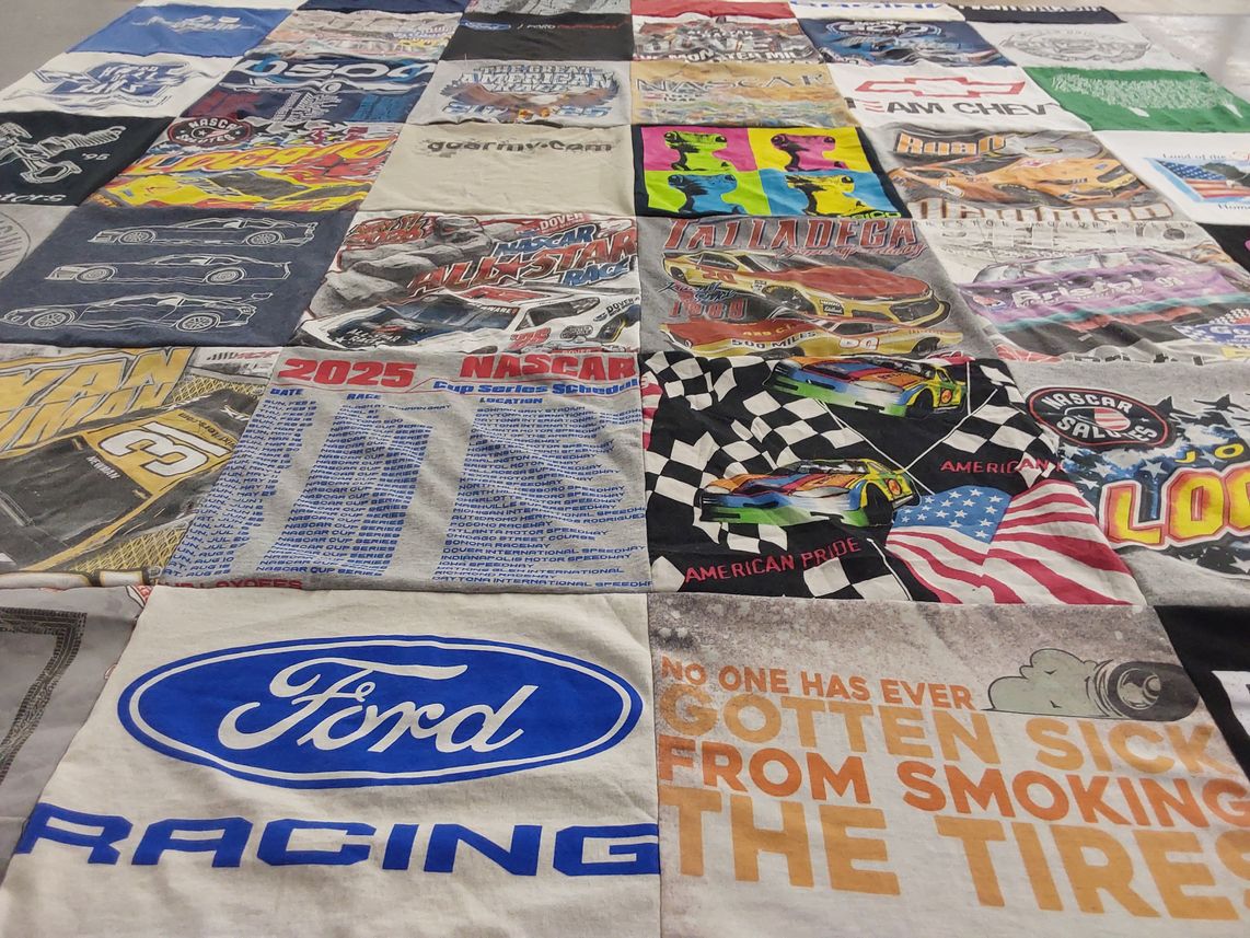 T-shirt quilt with auto racing, nascar themes by Melinda from VA