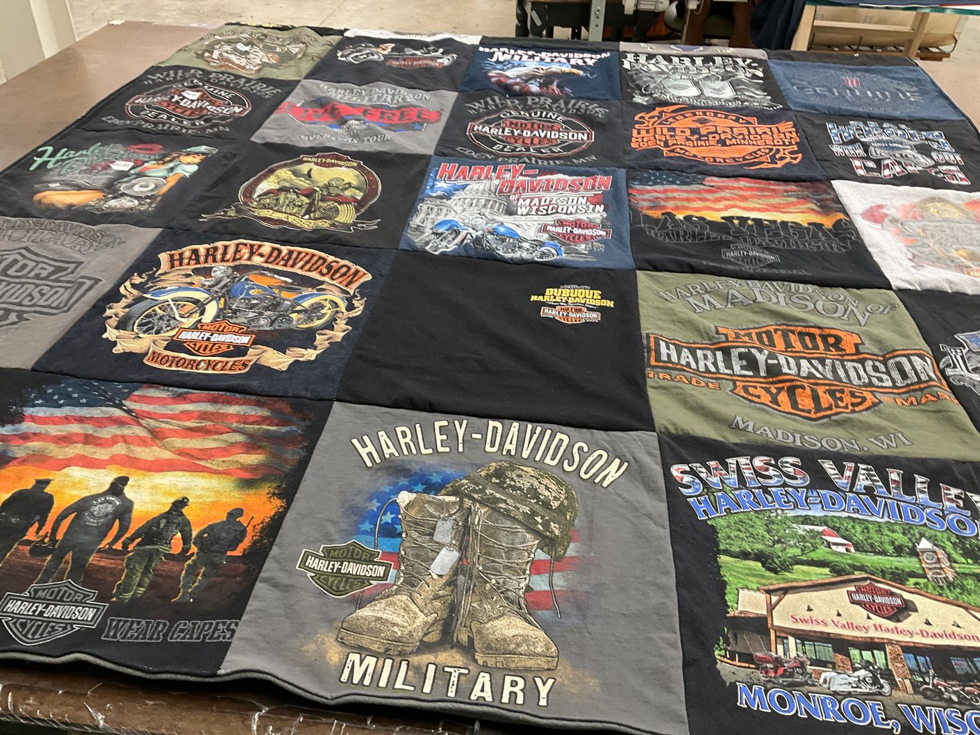T-shirt quilt with motorcycles themes by Catherine from IL