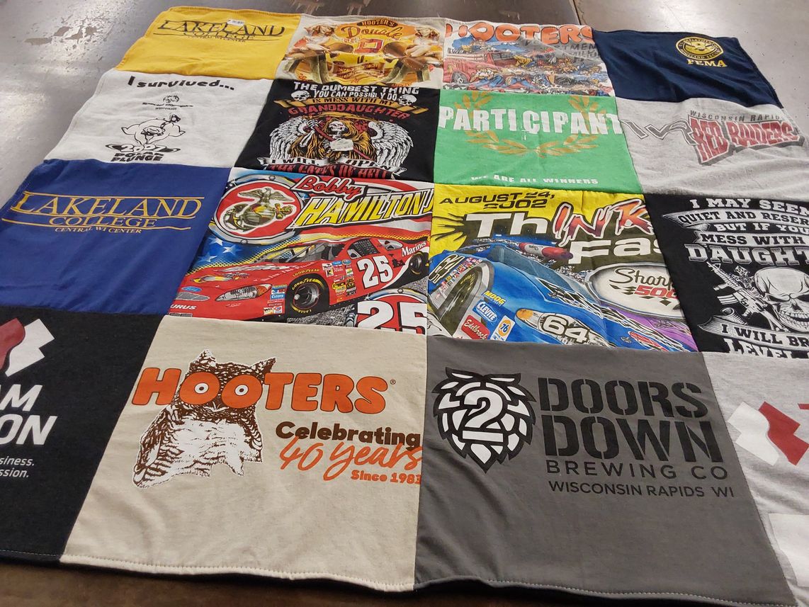 T-shirt quilt from lakeland college by Mitch from WI