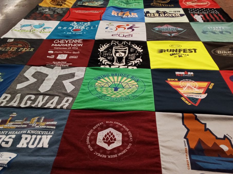 T-shirt quilt with running, cycling themes by Stephanie from SC