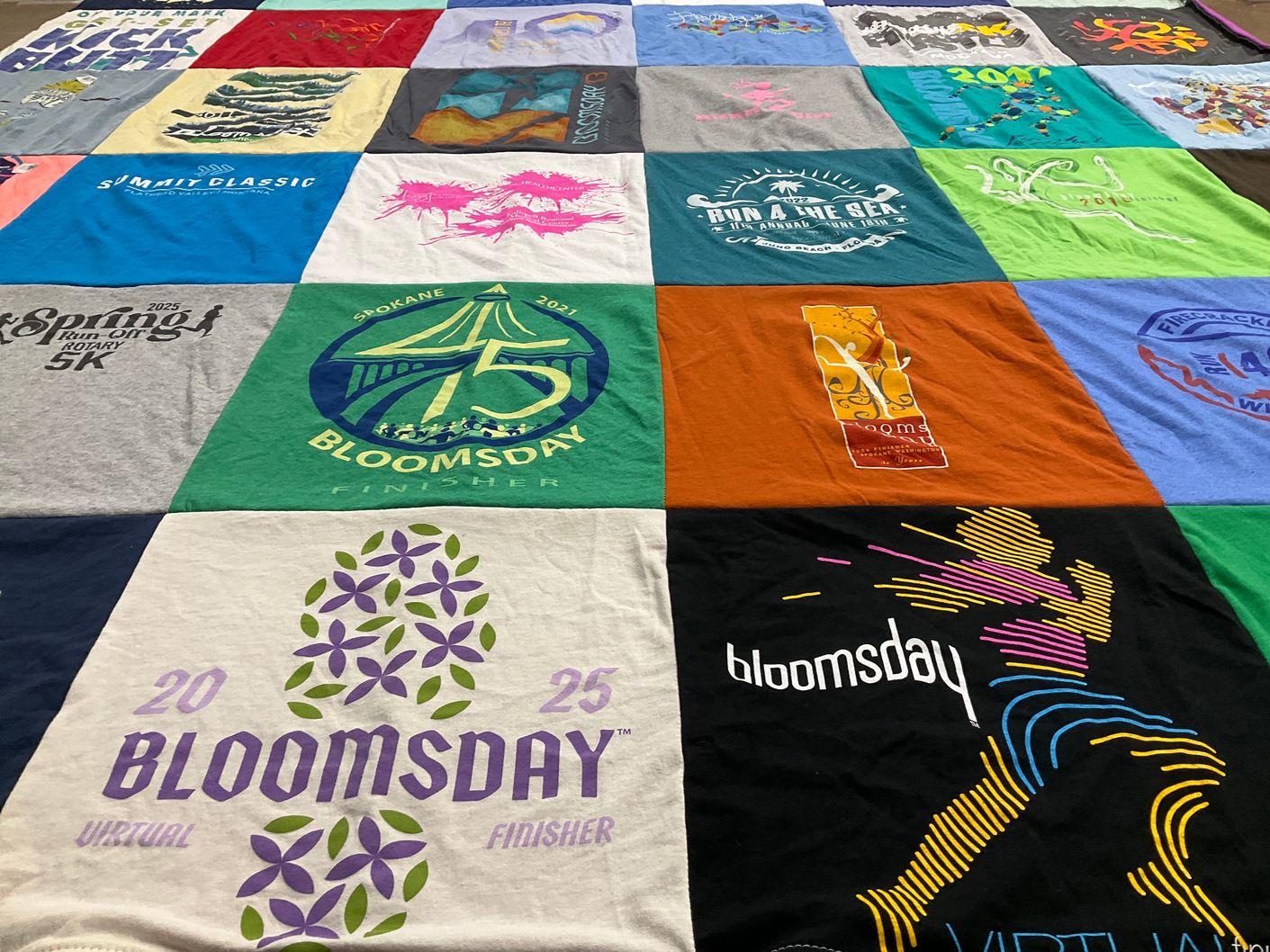 T-shirt quilt with running, fitness themes by Mary from MT
