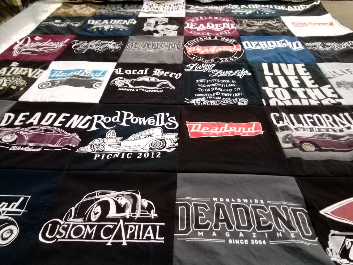 T-shirt quilt with automotive, hot rods themes by Stephen from CA