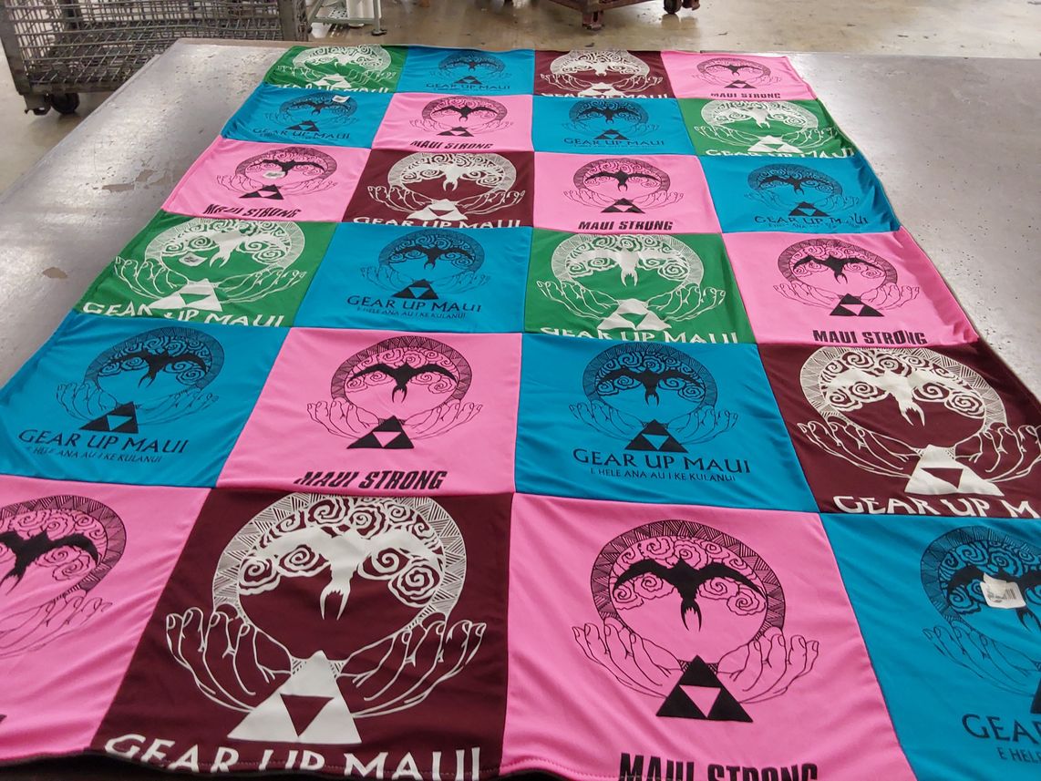 T-shirt quilt with hawaiian culture, community support themes by Sheron Leihuanani from HI