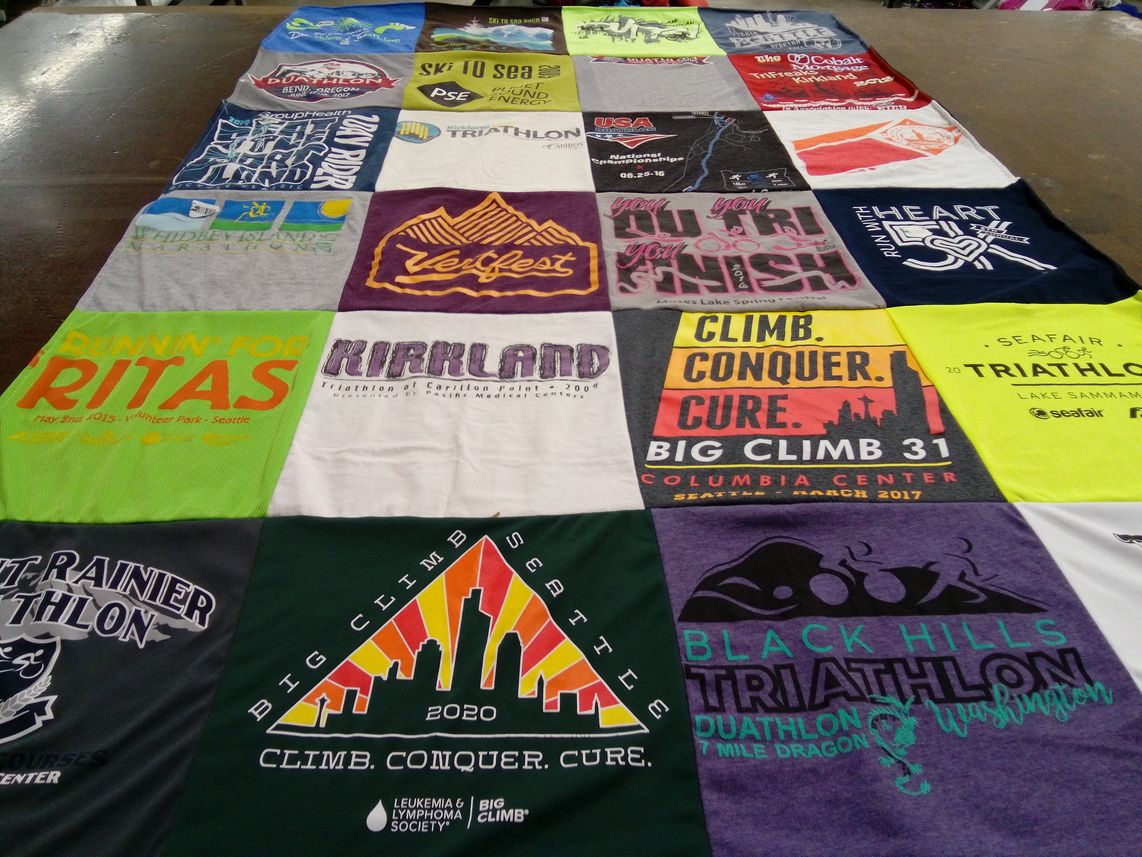 T-shirt quilt with running, triathlons themes by Scott from WA
