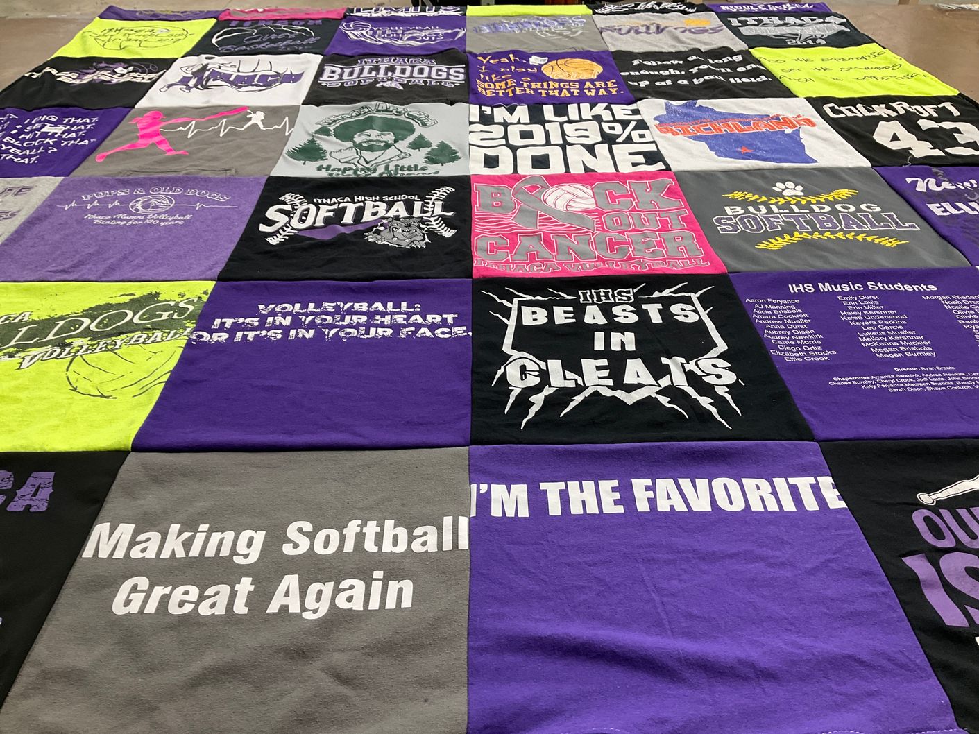 T-shirt quilt featuring ithaca high school softball, ithaca high school volleyball by Shawn from WI