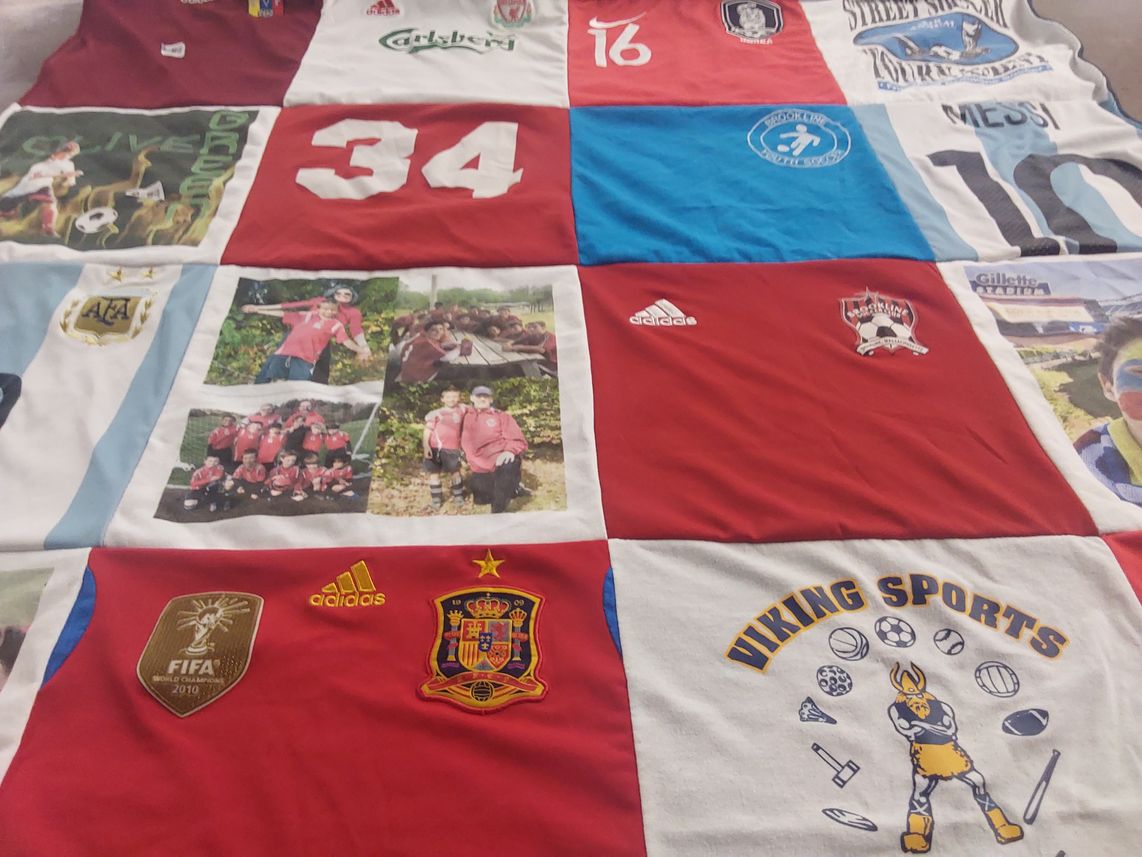 T-shirt quilt with soccer, sports themes by Maria G from MA