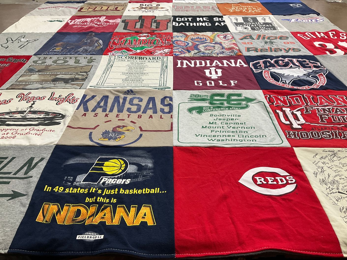 T-shirt quilt featuring indiana university basketball, kansas university basketball by Alycia from IN