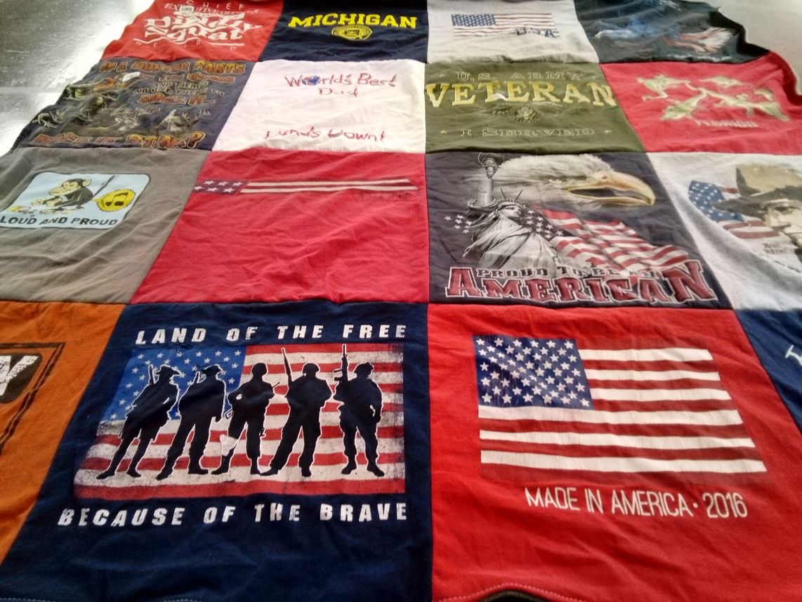 T-shirt quilt with patriotism, military themes by Monica from SC