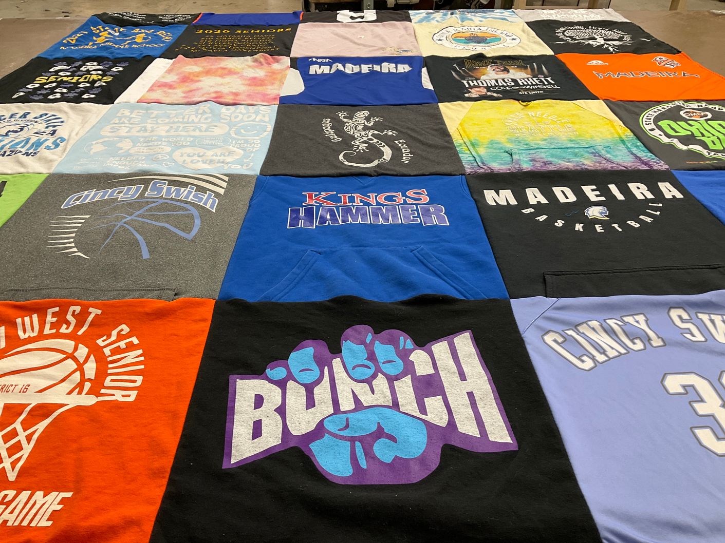 T-shirt quilt featuring madeira basketball, cincy swish by Chris from OH