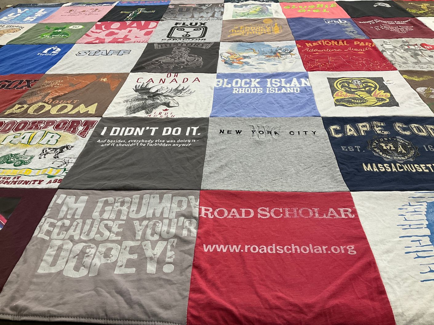 T-shirt quilt with travel, education themes by Laura from PA