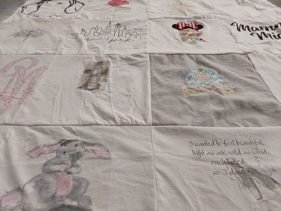 T-shirt quilt with art, new york themes by Beverly from AL