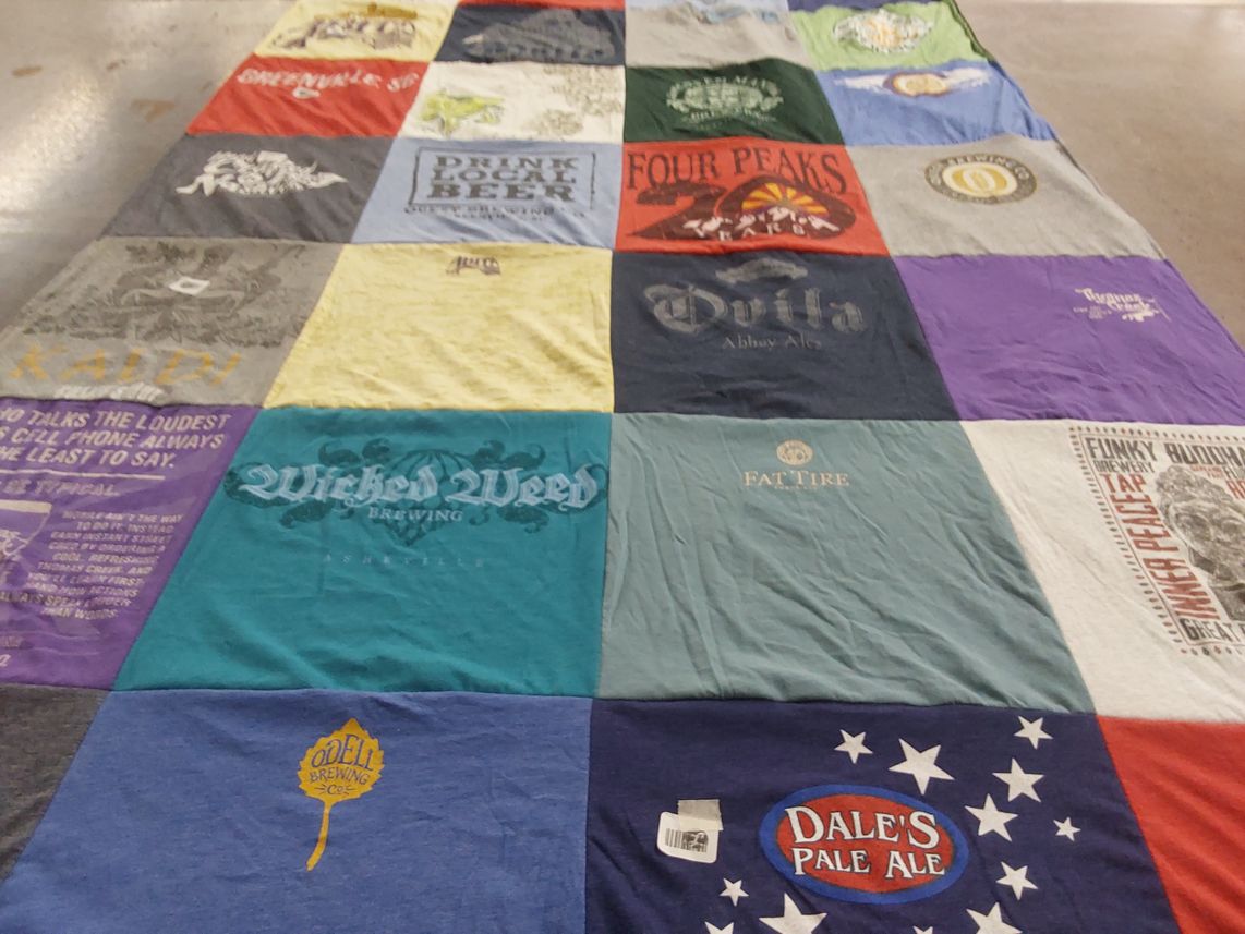 T-shirt quilt with craft beer, brewing themes by Allison from CO