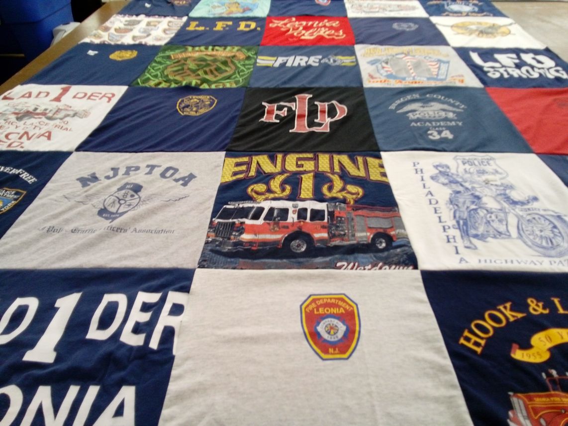 T-shirt quilt with firefighting, community service themes by Brendan from NJ
