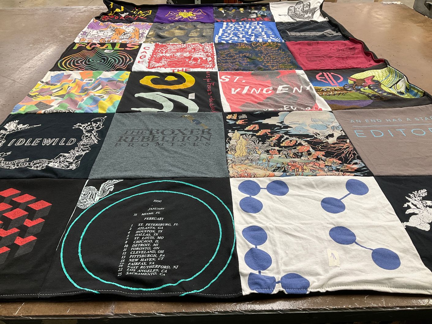 T-shirt quilt with music, concerts themes by Stephanie Casella from NJ