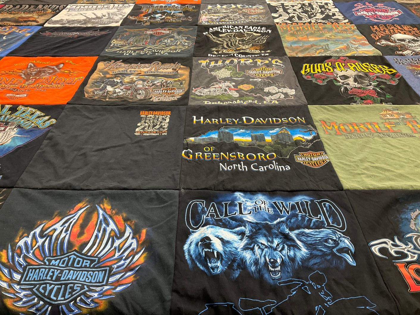 T-shirt quilt with motorcycles, biking themes by S R from IL