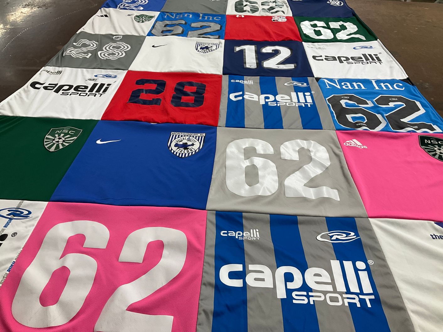 T-shirt quilt with soccer themes by Sarah from WA