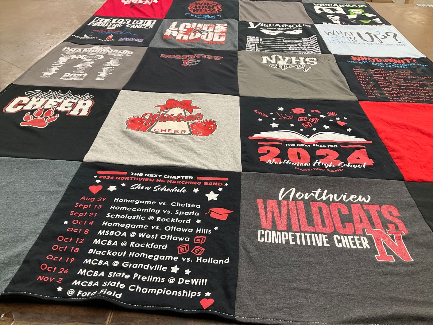 T-shirt quilt featuring northview wildcats competitive cheer by Jennifer from MI