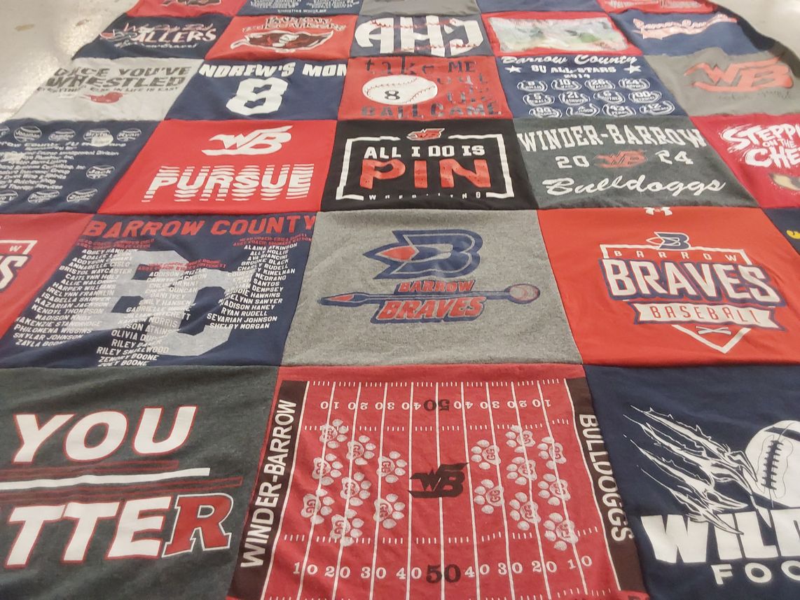 T-shirt quilt featuring barrow braves, winder-barrow bulldogs by Jill from GA
