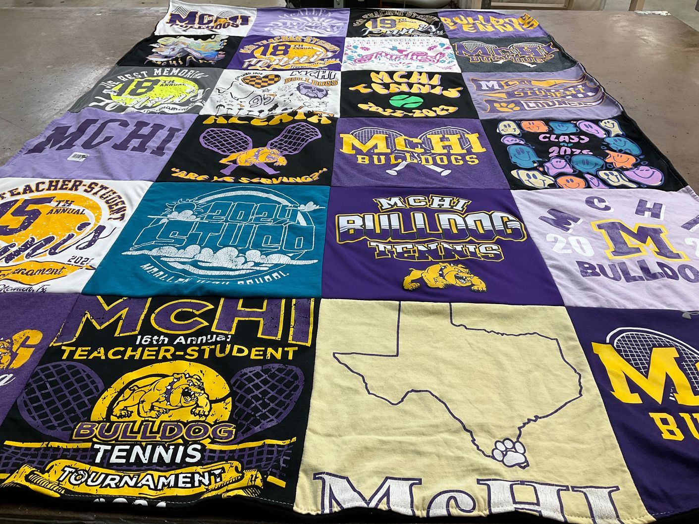 T-shirt quilt featuring mchi bulldogs by Carla from TX