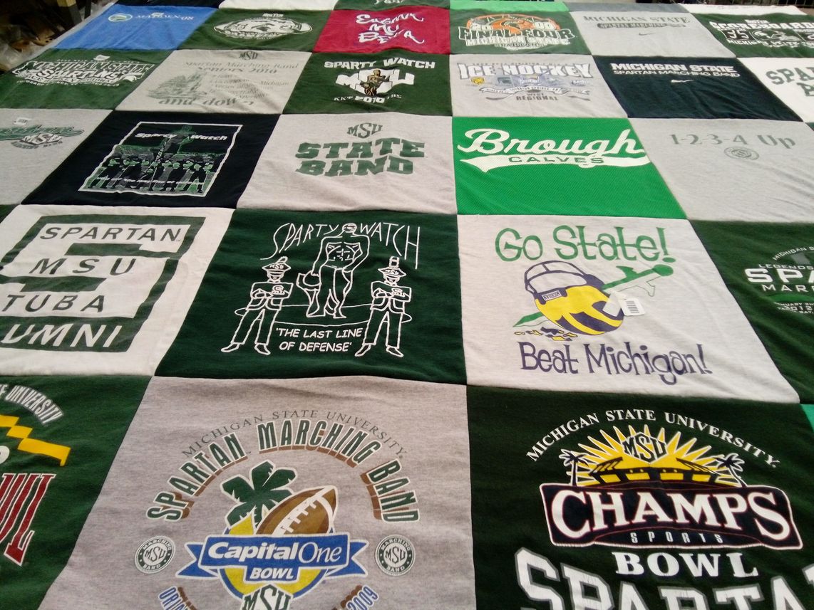 T-shirt quilt featuring michigan state university spartan football, michigan state university basketball by Bridget from MI