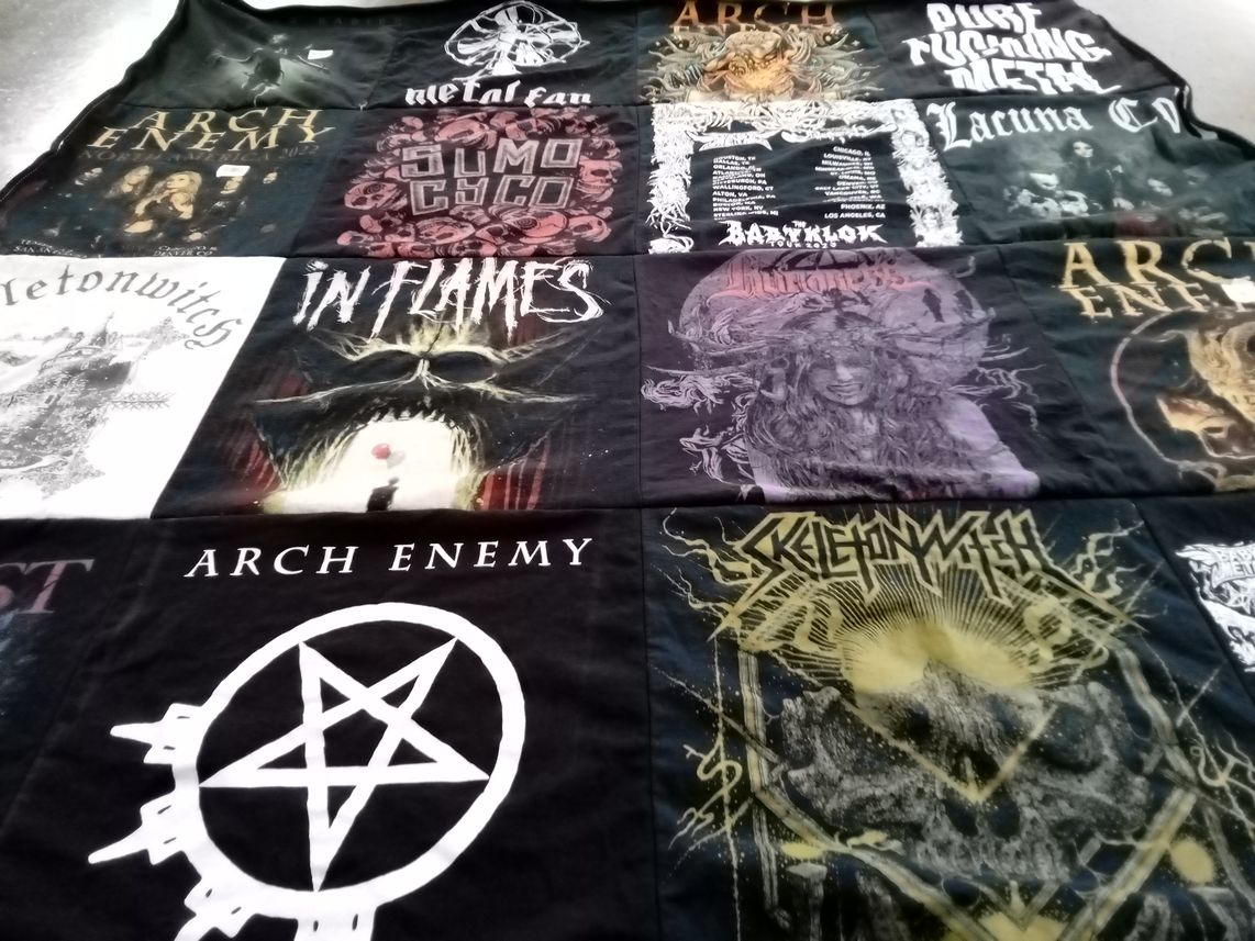 T-shirt quilt with heavy metal, music themes by Alex from TX