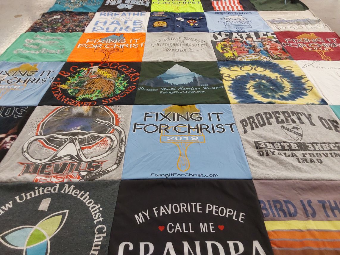 T-shirt quilt with christianity, community themes by Buddy from NC